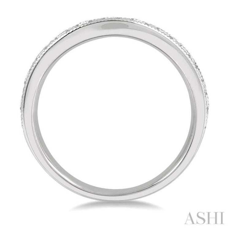 1 Ctw Curved Center Milgrain Border Round Cut Diamond Wedding Band in 14K White Gold