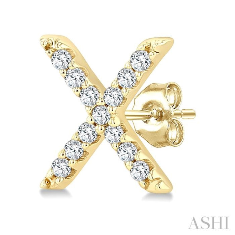 1/10 Ctw Initial 'X' Single Cut Diamond Earrings in 10K Yellow Gold