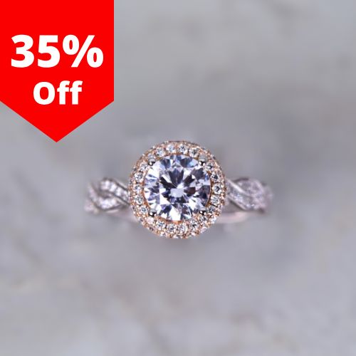 18 Karat Two Toned Engagement Ring 112 Round Diamonds=.53 Total Weight Cubic Zirconia Center Stone