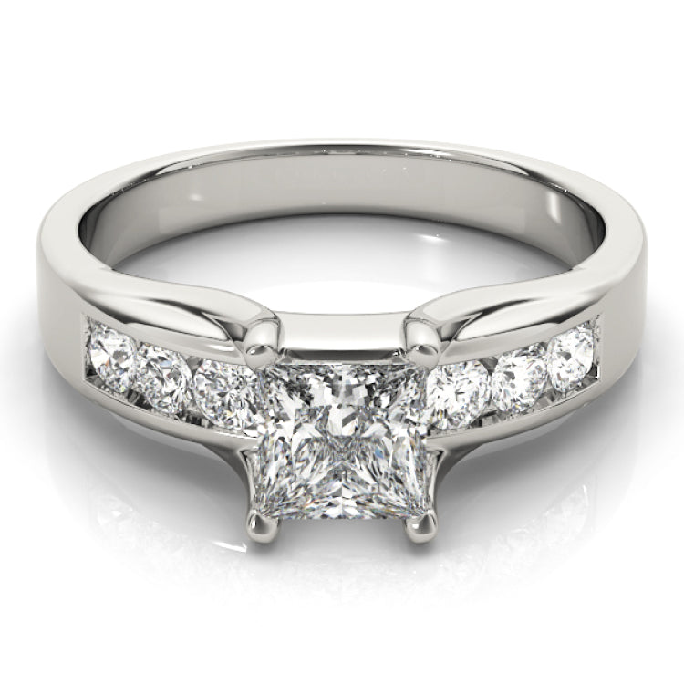 Silver Single Row Engagement Ring Channel Set