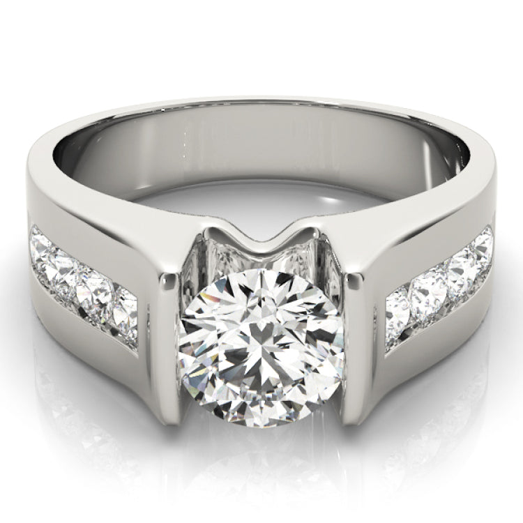 Silver Single Row Engagement Ring Channel Set