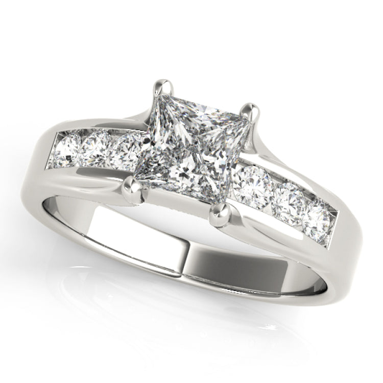 Silver Single Row Engagement Ring Channel Set