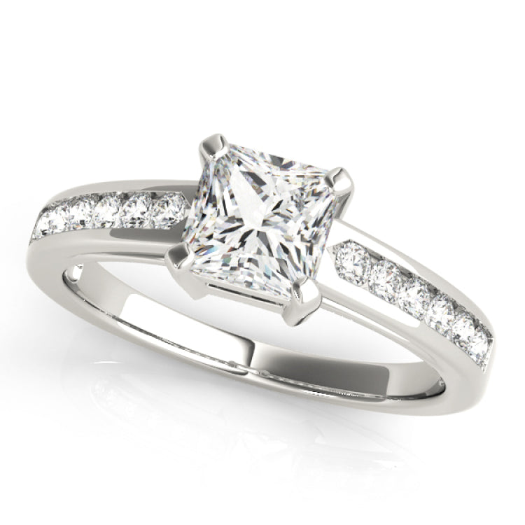 Silver Single Row Engagement Ring Channel Set