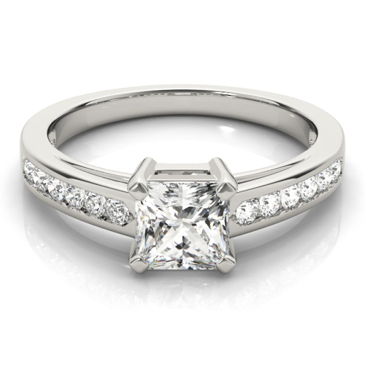 Silver Single Row Engagement Ring Channel Set