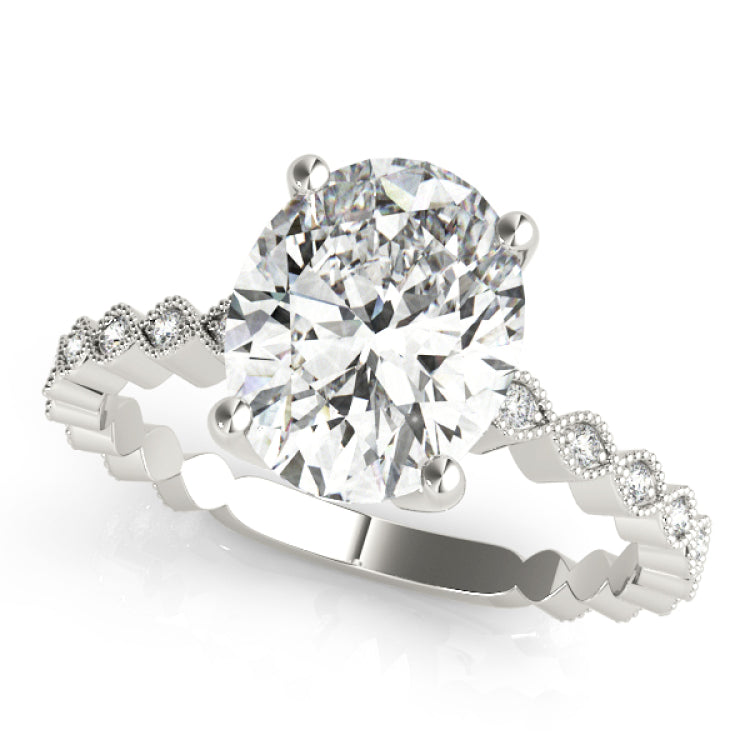 Silver Single Row Engagement Ring Prong Set