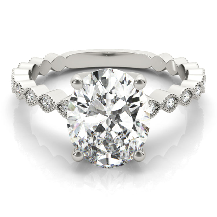 Silver Single Row Engagement Ring Prong Set