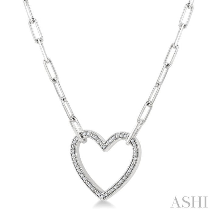 1/10 Ctw Round Cut Diamond Heart Pendant With Paperclip Chain in Sterling Silver