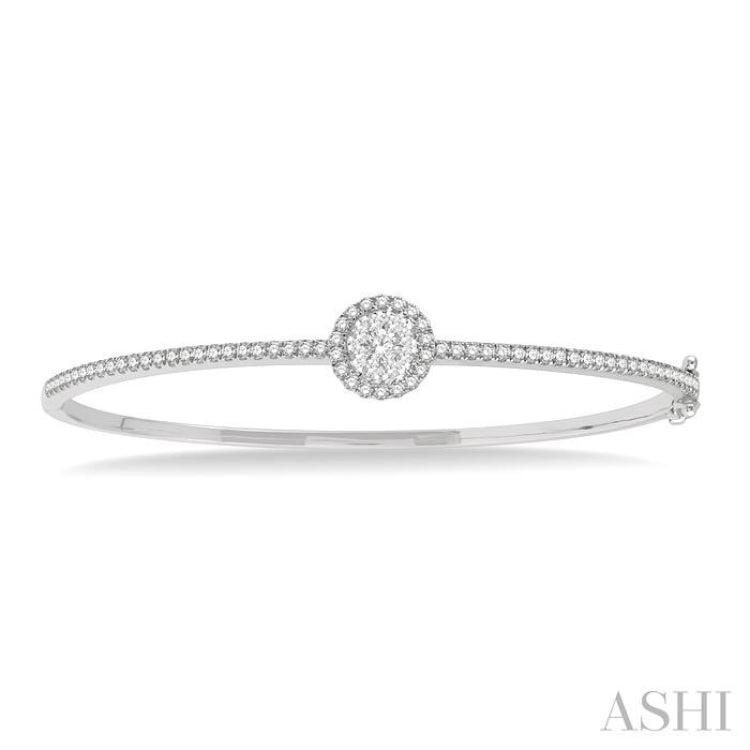 1 Ctw Circular Lovebright Round Cut Diamond Stackable Bangle in 14K White Gold