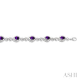 7x5 MM Oval Cut Amethyst and 1/10 Ctw Round Cut Diamond Semi-Precious Bracelet in Sterling Silver