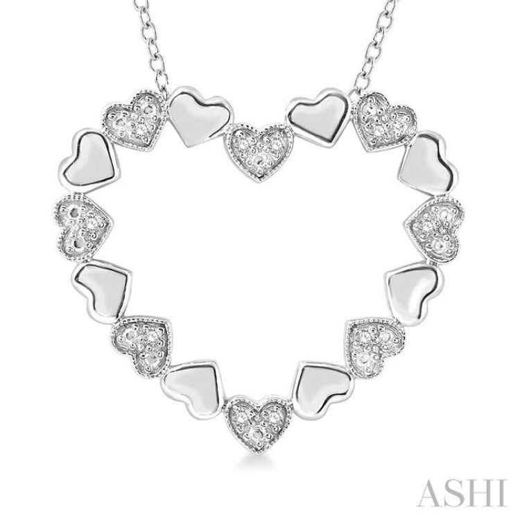 1/20 Ctw Puffed Heart Plain and Single Cut Diamond Fashion Pendant With Chain in Sterling Silver