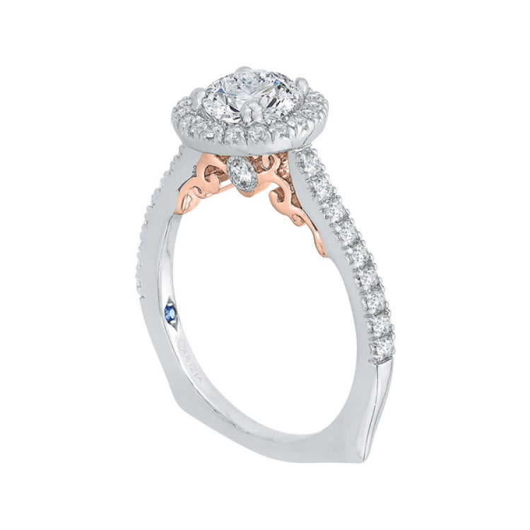 Diamond Halo Engagement Ring In with Band 14K Two-Tone Gold (Semi-Mount)
