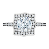 Black and White Rhodium Tips Diamond Halo Vintage Engagement Ring in 14K White Gold (Semi-Mount)