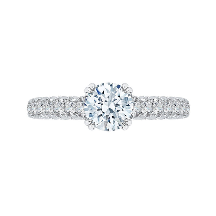 Euro Shank Diamond Cathedral Style Engagement Ring in 14K White Gold (Semi-Mount)