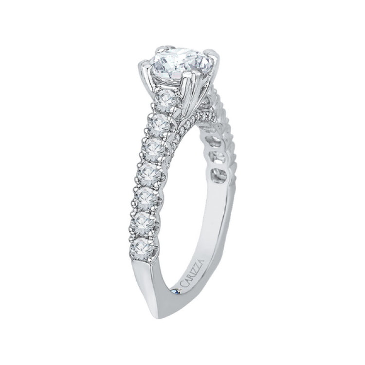Euro Shank Diamond Cathedral Style Engagement Ring in 14K White Gold (Semi-Mount)