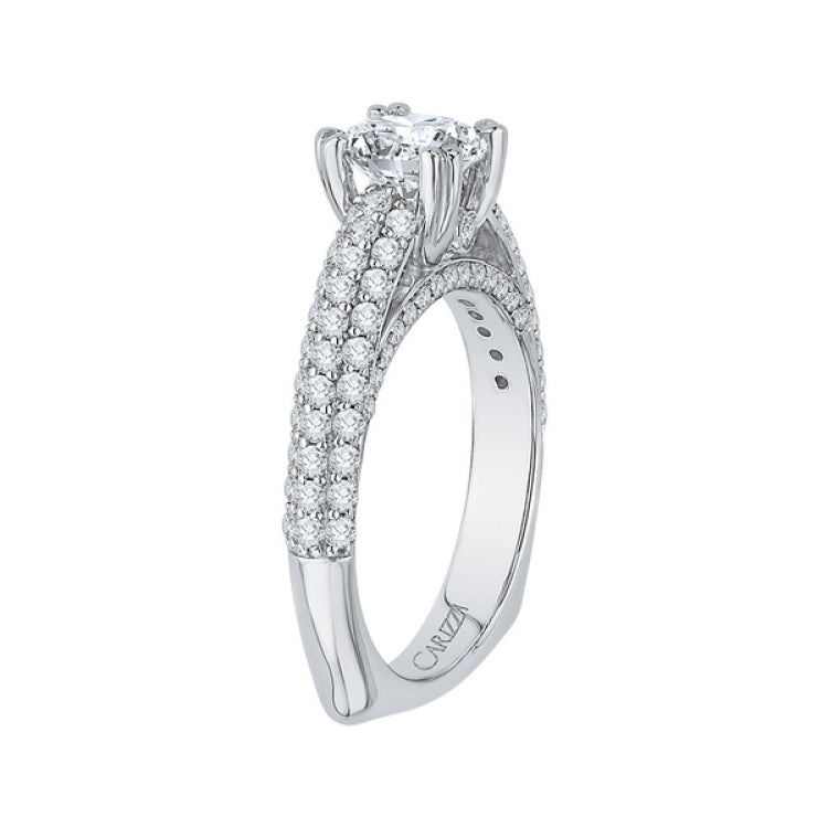 Euro Shank Diamond Cathedral Style Engagement Ring In 14K White Gold (Semi-Mount)