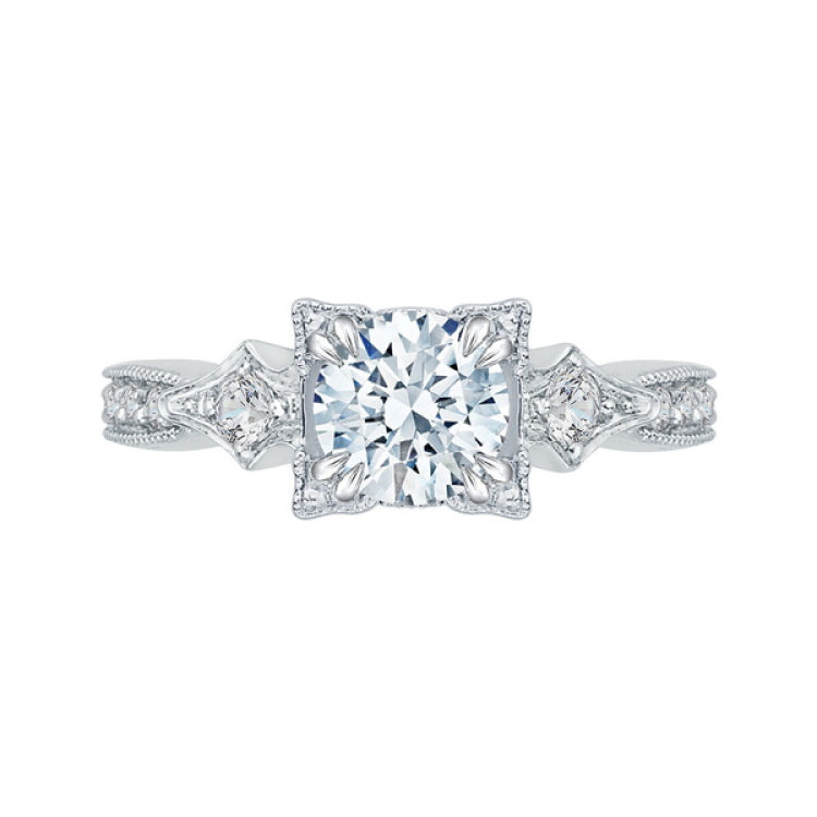 Diamond Vintage Engagement Ring In 14K White Gold (Semi-Mount)