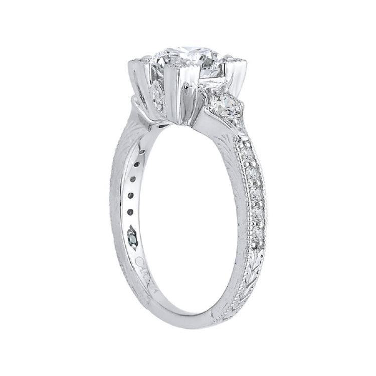 Diamond Vintage Engagement Ring In 14K White Gold (Semi-Mount)