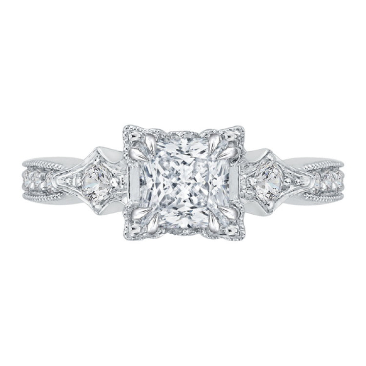 Princess Cut Diamond Vintage Engagement Ring in 14K White Gold (Semi-Mount)