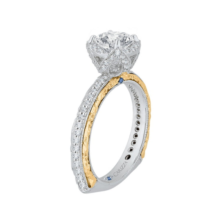14K Two-Tone Gold Round Diamond Engagement Ring with Euro Shank (Semi-Mount)