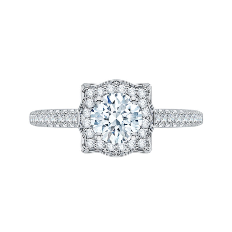 Diamond Halo Vintage Engagement Ring in 14K White Gold