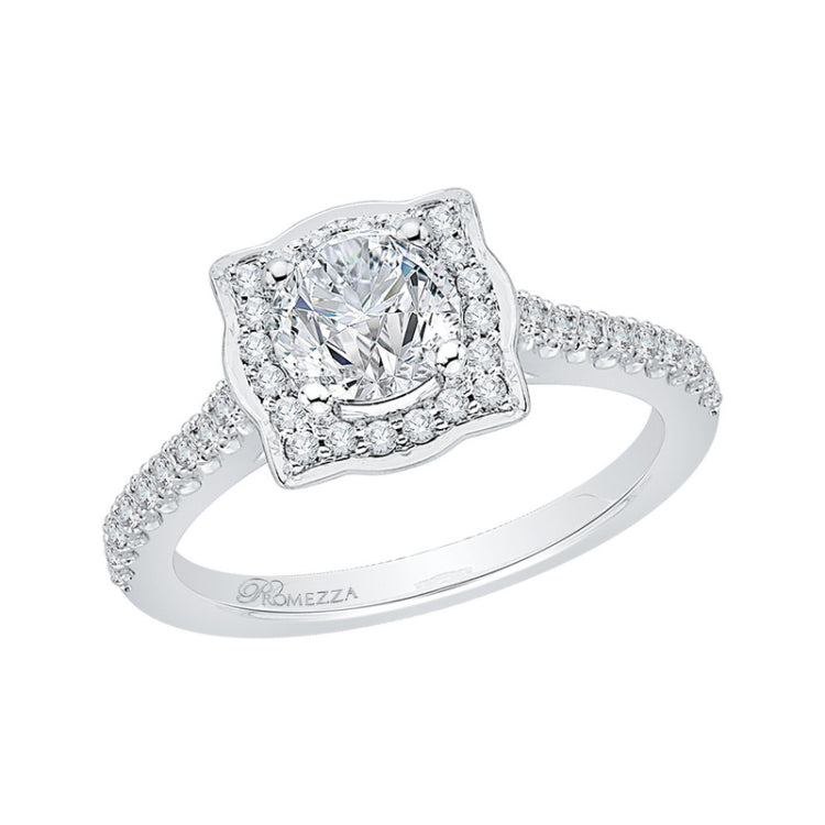 Diamond Halo Vintage Engagement Ring in 14K White Gold