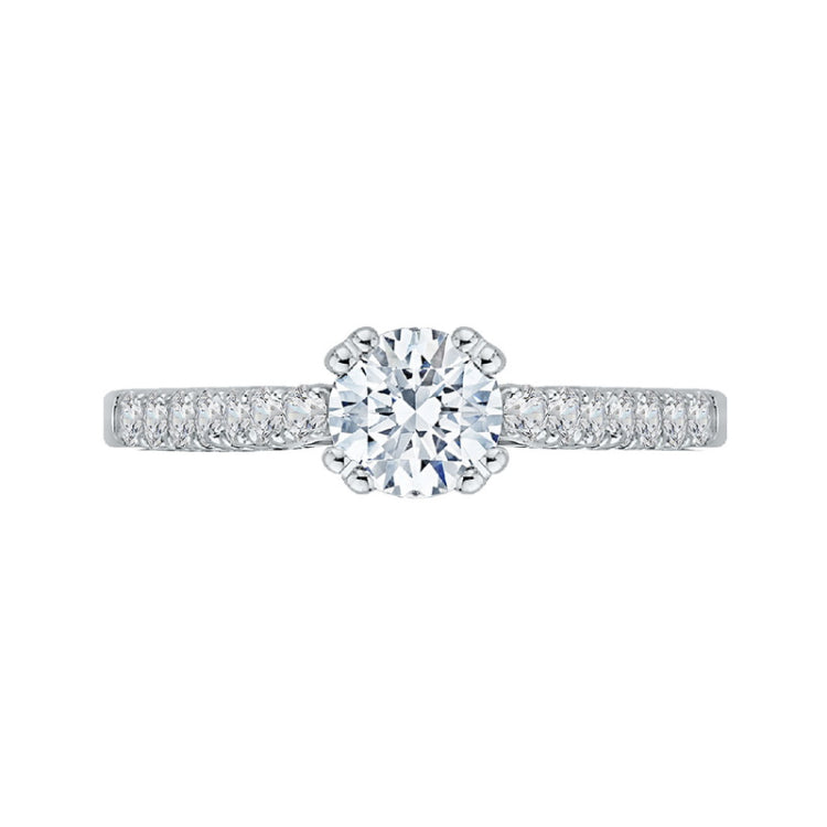 Round Diamond Cathedral Style Engagement Ring in 14K White Gold