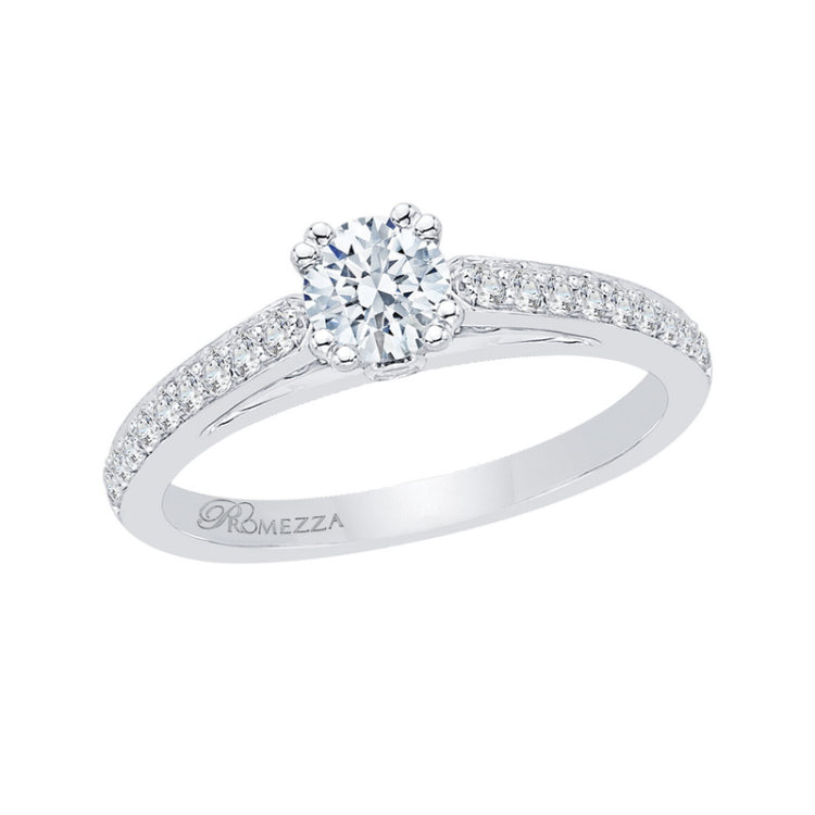 Diamond Cathedral Style Engagement Ring in 14K White Gold