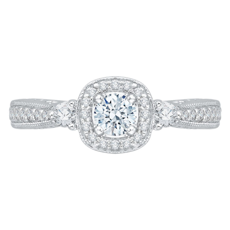 Round Diamond Halo Engagement Ring in 14K White Gold