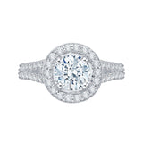 Split Shank Round Diamond Halo Engagement Ring in 14K White Gold