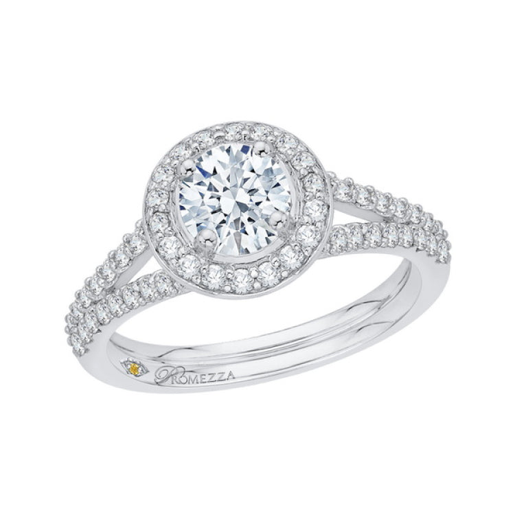 Split Shank Round Diamond Halo Engagement Ring in 14K White Gold