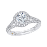 Split Shank Round Diamond Halo Engagement Ring in 14K White Gold