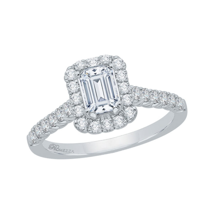 Emerald Cut Diamond Halo Engagement Ring in 14K White Gold