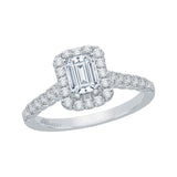 Emerald Cut Diamond Halo Engagement Ring in 14K White Gold