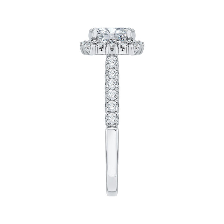 Emerald Cut Diamond Halo Engagement Ring in 14K White Gold