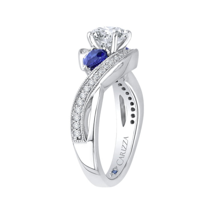 Round Diamond and Sapphire Engagement Ring in 14K White Gold (Semi-Mount)
