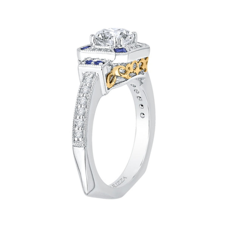Round Diamond and Sapphire Engagement Ring in 14K Two Tone Gold (Semi-Mount)