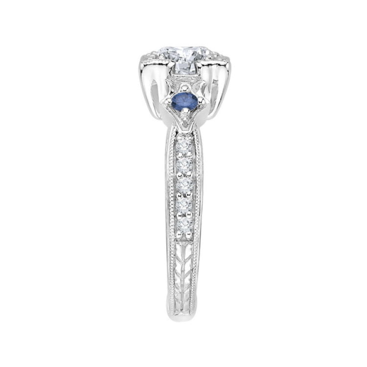 Round Diamond Engagement Ring with Sapphire in 14K White Gold (Semi-Mount)
