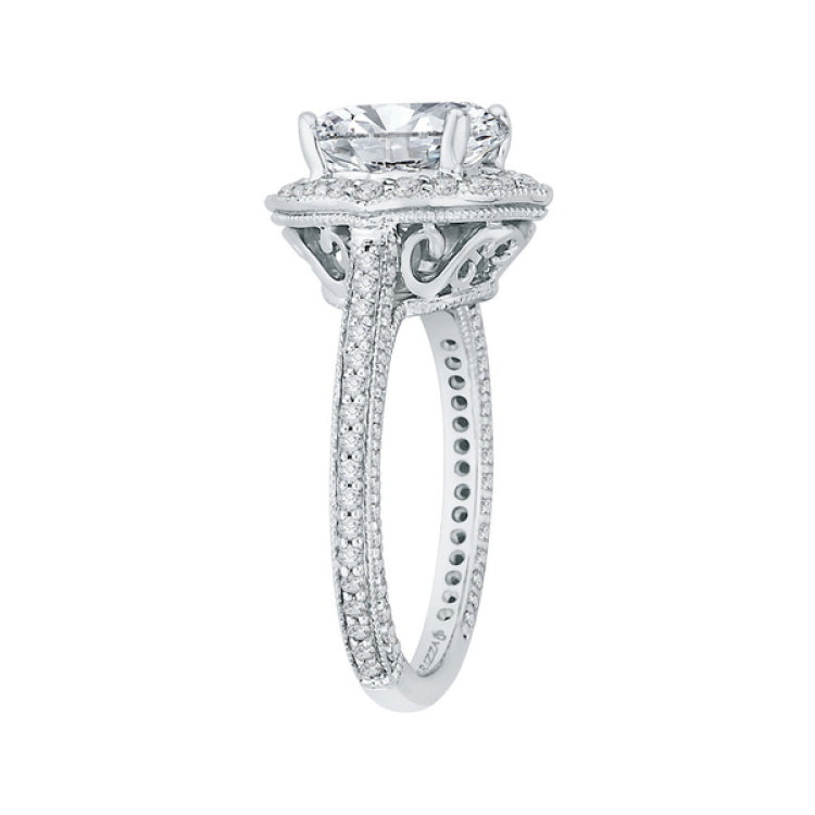 Diamond Halo Engagement Ring with in 18K White Gold (Semi-Mount)