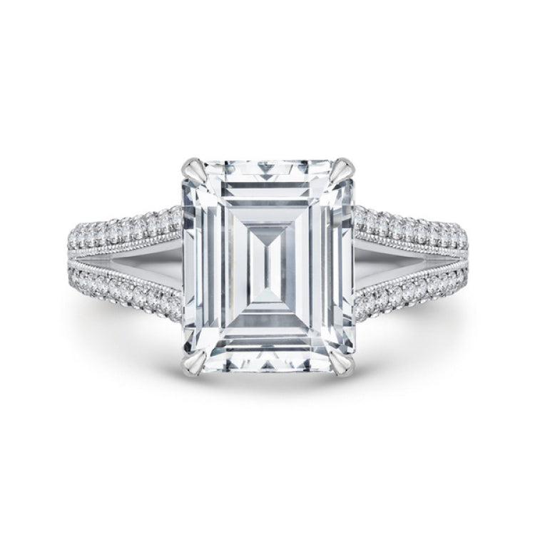 Split Shank Emerald Cut Diamond Bridal Engagement Ring in 18K White Gold (Semi-Mount)
