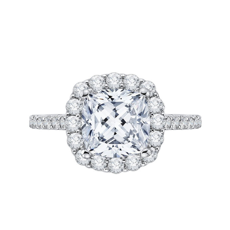 Cushion Cut Diamond Halo Engagement Ring in 18K White Gold (Semi-Mount)