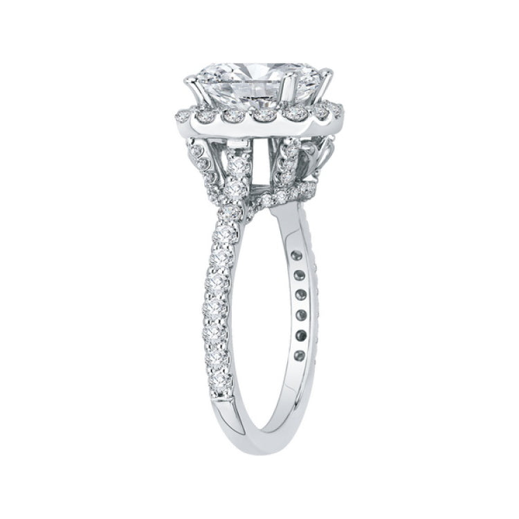 Cushion Cut Diamond Halo Engagement Ring in 18K White Gold (Semi-Mount)