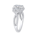 Split Shank Oval Cut Diamond Three-Stone Halo Engagement Ring in 18K White Gold (Semi-Mount)