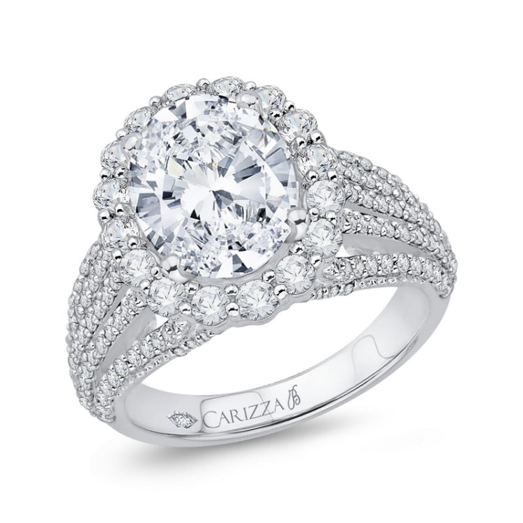 Oval Cut Diamond Halo Engagement Ring in 18K White Gold (Semi-Mount)