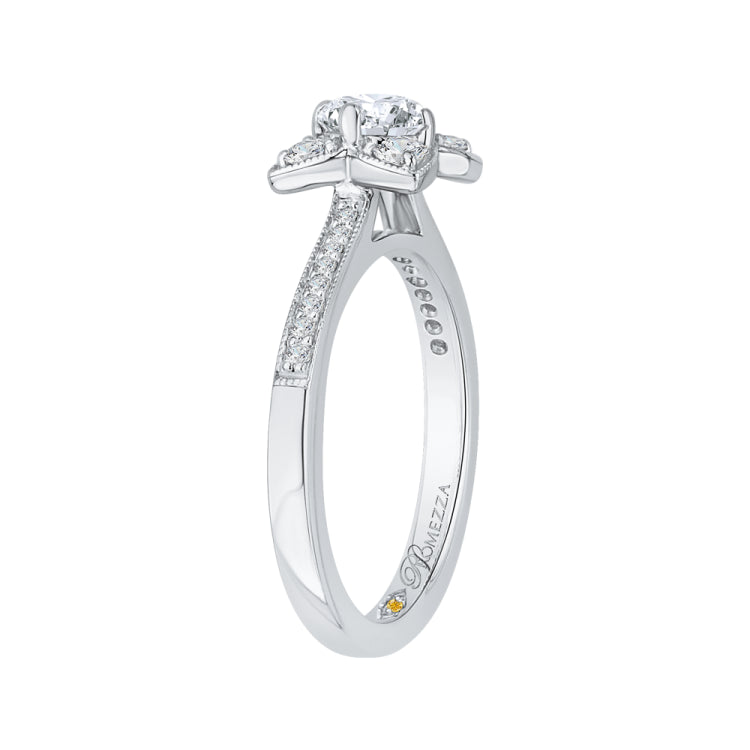 Round Diamond Floral Engagement Ring in 14K White Gold