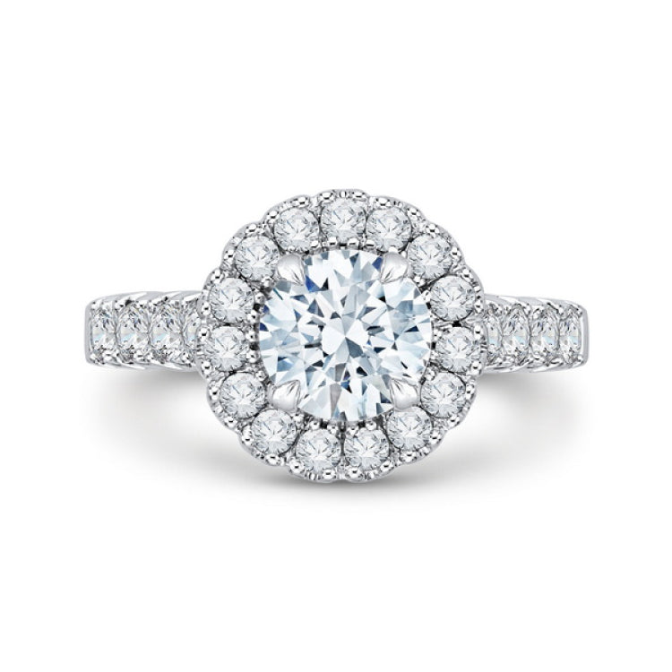 Round Diamond Halo Engagement Ring in 14K White Gold (Semi-Mount)