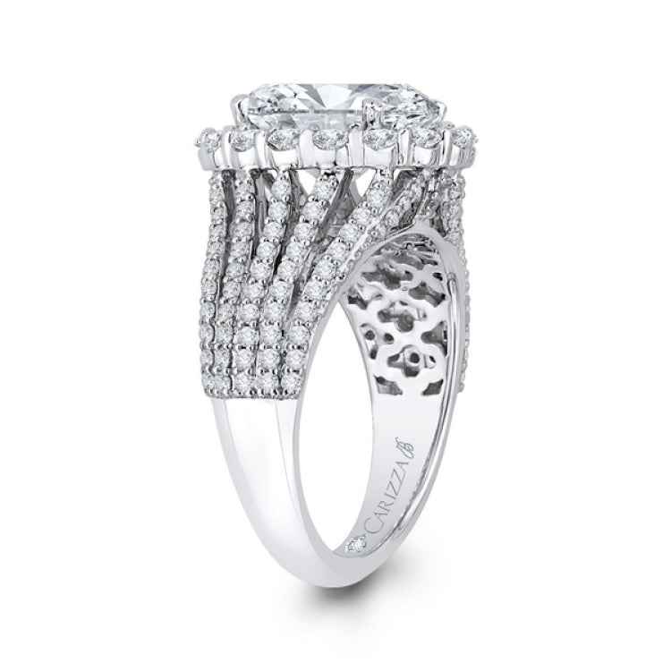Oval Cut Diamond Halo Engagement Ring in 18K White Gold (Semi-Mount)