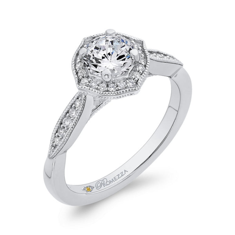 Round Diamond Halo Engagement Ring in 14K White Gold