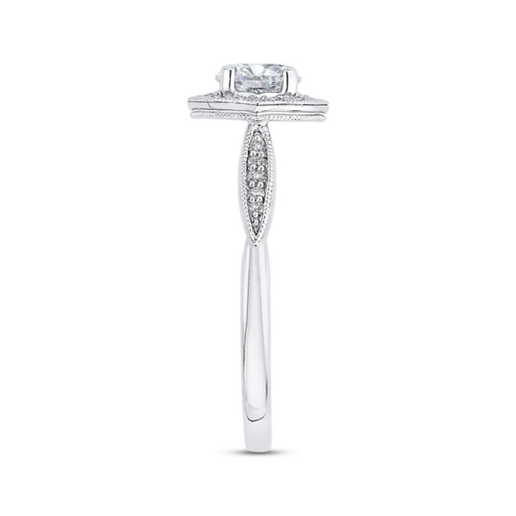 Round Diamond Halo Engagement Ring in 14K White Gold