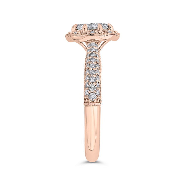 Round Diamond Flower Engagement Ring in 14K Two Tone Gold