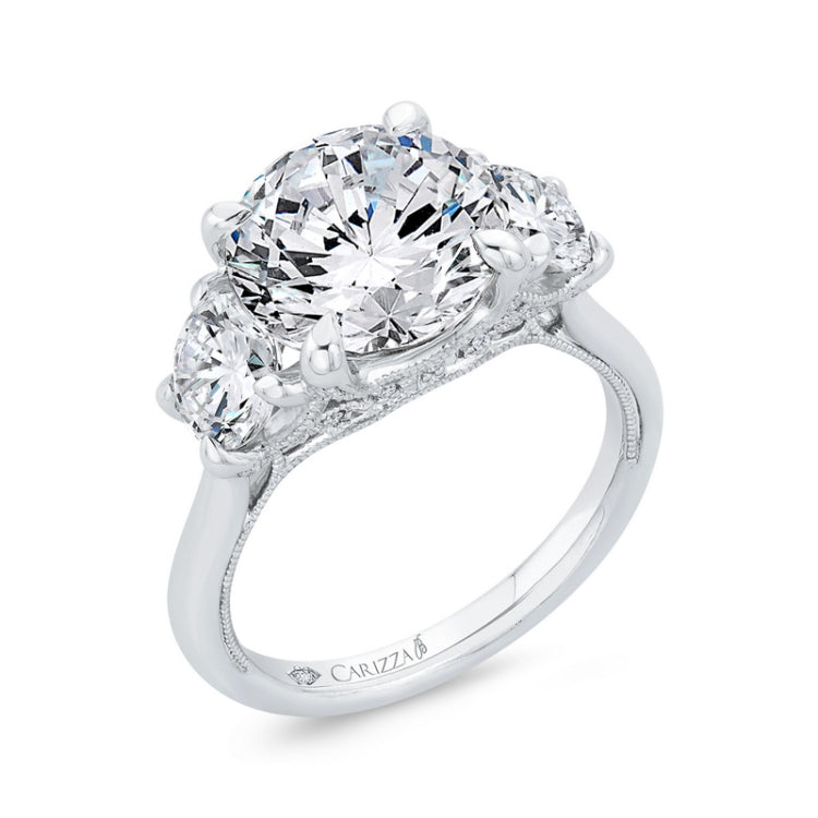 Round Diamond Three-Stone Plus Engagement Ring in 14K White Gold (Semi-Mount)